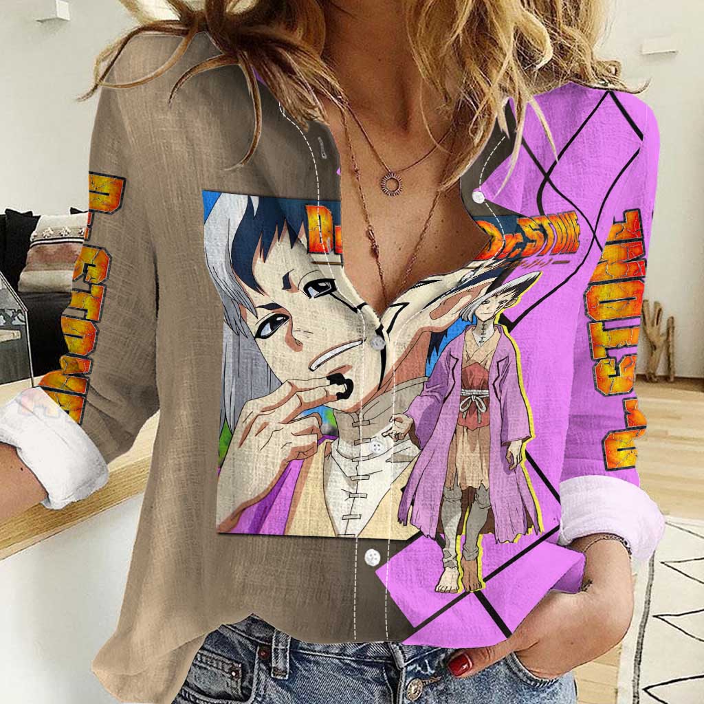 Gen Asagiri Dr. Stone Women Casual Shirt with Mind Reading Pose and Clever Strategy Design - The Mazicc