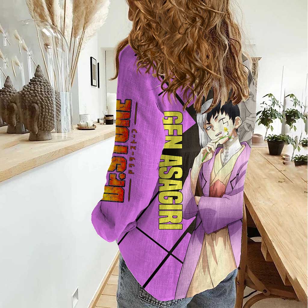 Gen Asagiri Dr. Stone Women Casual Shirt with Mind Reading Pose and Clever Strategy Design - The Mazicc
