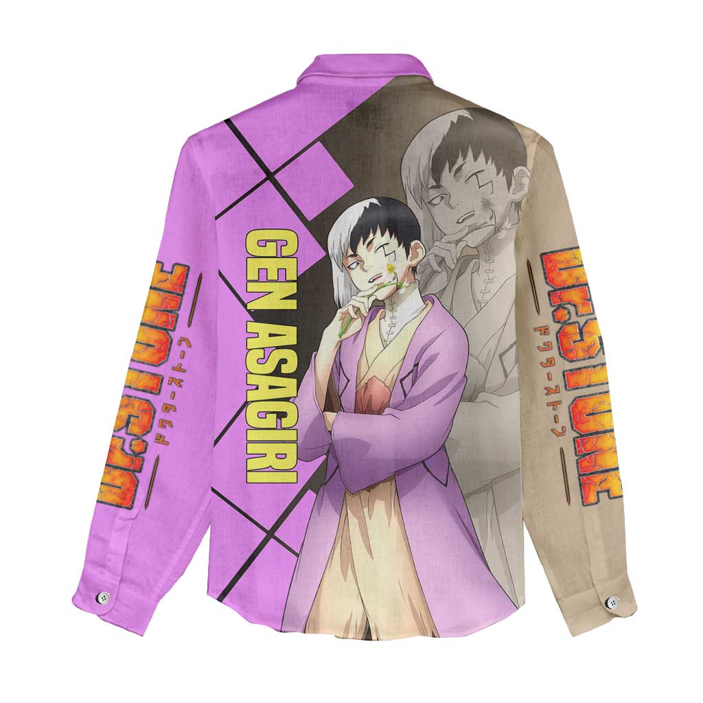 Gen Asagiri Dr. Stone Women Casual Shirt with Mind Reading Pose and Clever Strategy Design - The Mazicc