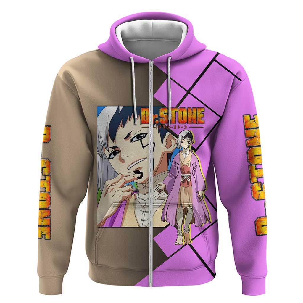 Gen Asagiri Dr. Stone Zip Hoodie with Mind Reading Pose and Clever Strategy Design - The Mazicc