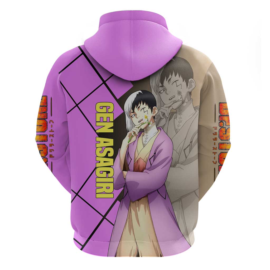 Gen Asagiri Dr. Stone Zip Hoodie with Mind Reading Pose and Clever Strategy Design - The Mazicc