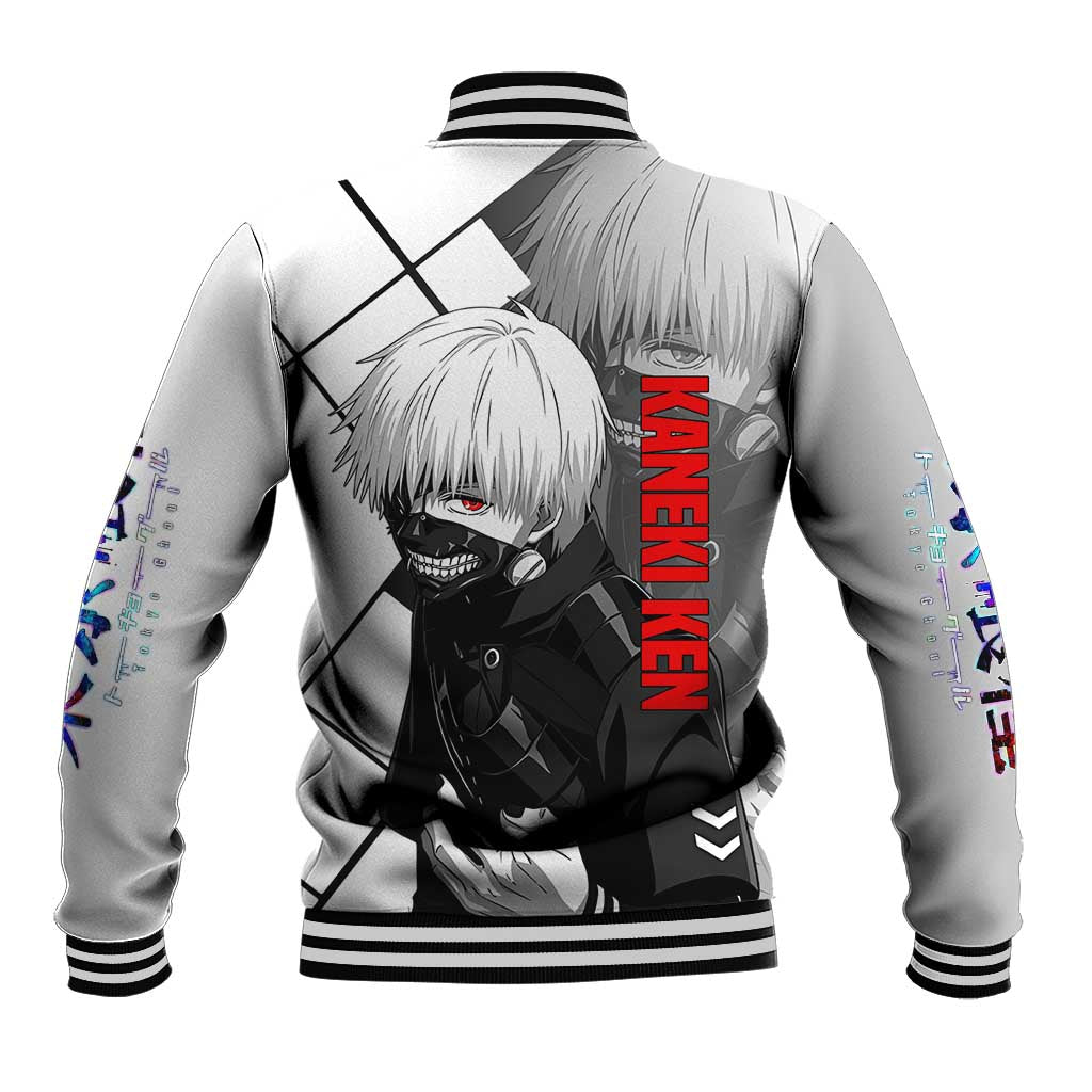 Kaneki Ken Tokyo Ghoul Baseball Jacket with Masked Ghoul Form and Dark Battle Pose Design - The Mazicc