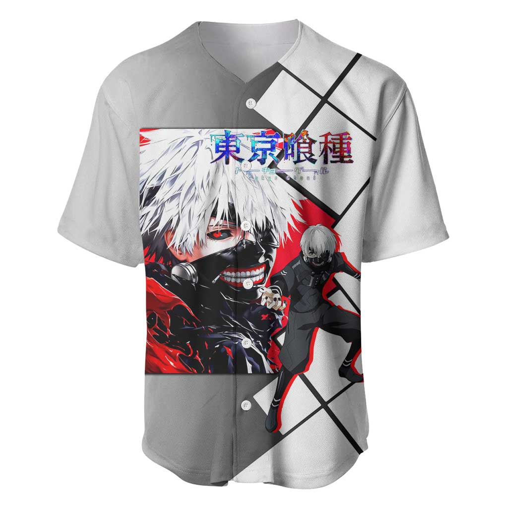 Kaneki Ken Tokyo Ghoul Baseball Jersey with Masked Ghoul Form and Dark Battle Pose Design - The Mazicc
