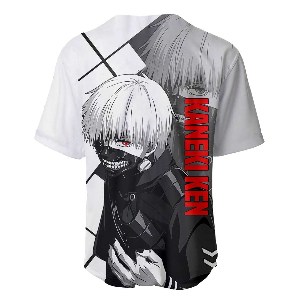 Kaneki Ken Tokyo Ghoul Baseball Jersey with Masked Ghoul Form and Dark Battle Pose Design - The Mazicc