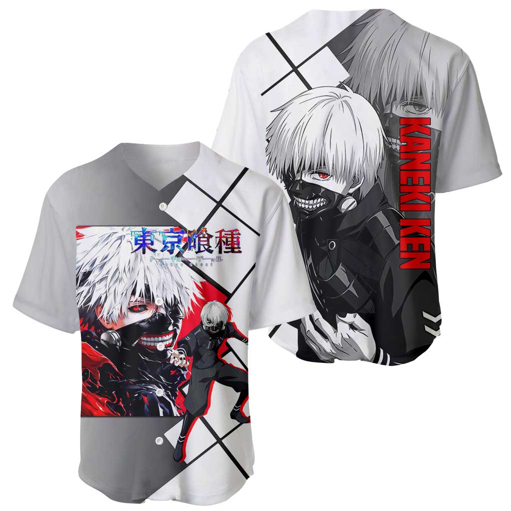 Kaneki Ken Tokyo Ghoul Baseball Jersey with Masked Ghoul Form and Dark Battle Pose Design - The Mazicc
