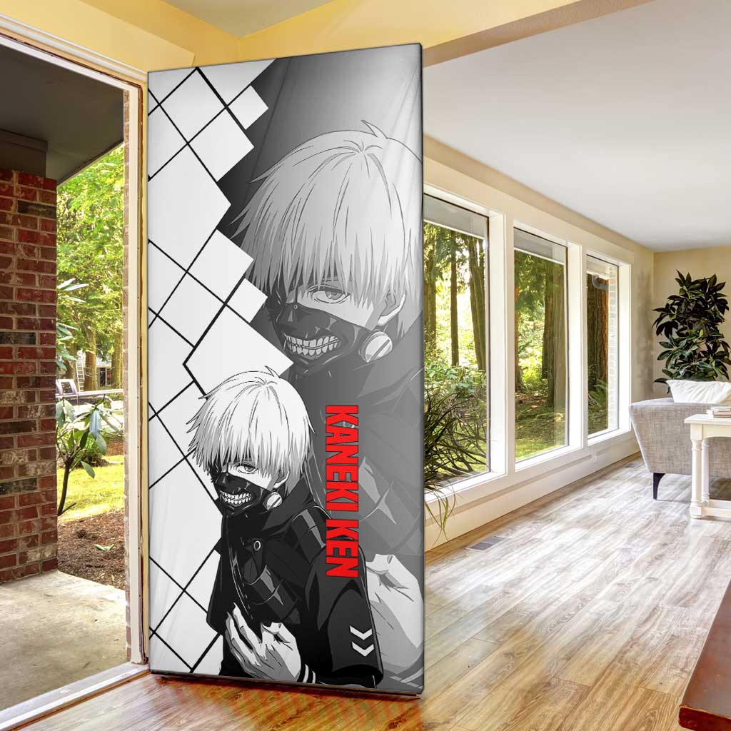 Kaneki Ken Tokyo Ghoul Door Cover with Masked Ghoul Form and Dark Battle Pose Design - The Mazicc