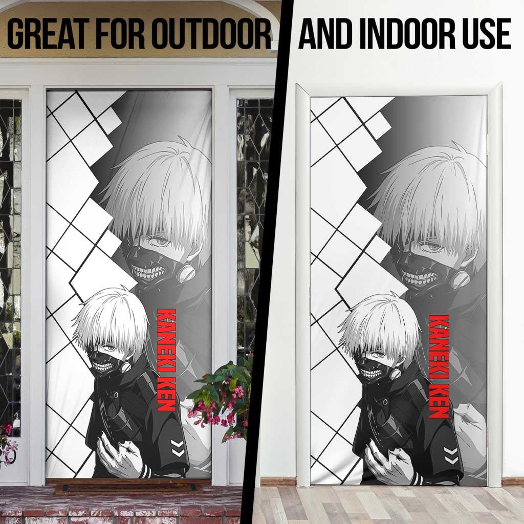 Kaneki Ken Tokyo Ghoul Door Cover with Masked Ghoul Form and Dark Battle Pose Design - The Mazicc