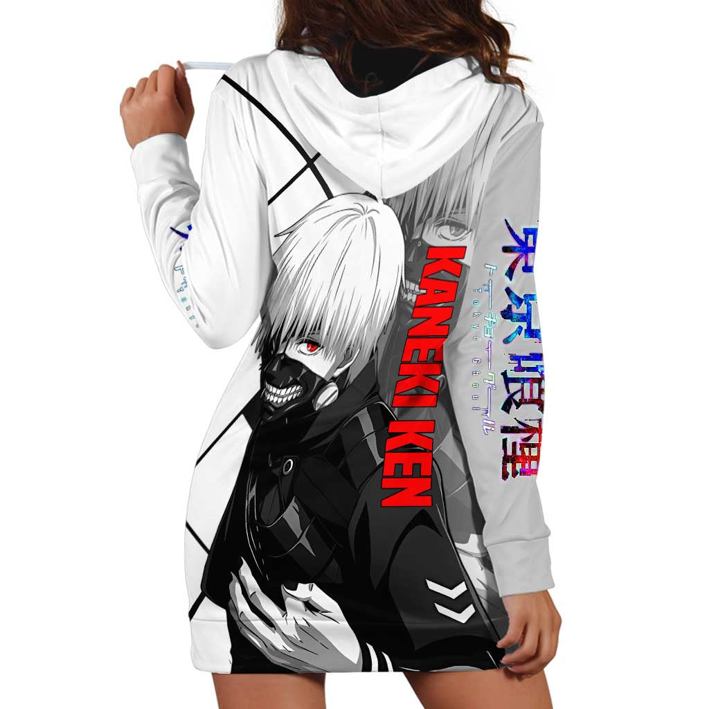 Kaneki Ken Tokyo Ghoul Hoodie Dress with Masked Ghoul Form and Dark Battle Pose Design - The Mazicc