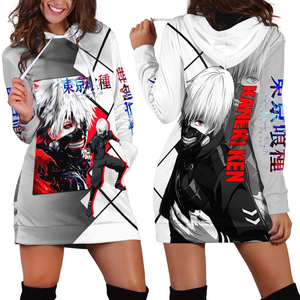 Kaneki Ken Tokyo Ghoul Hoodie Dress with Masked Ghoul Form and Dark Battle Pose Design - The Mazicc