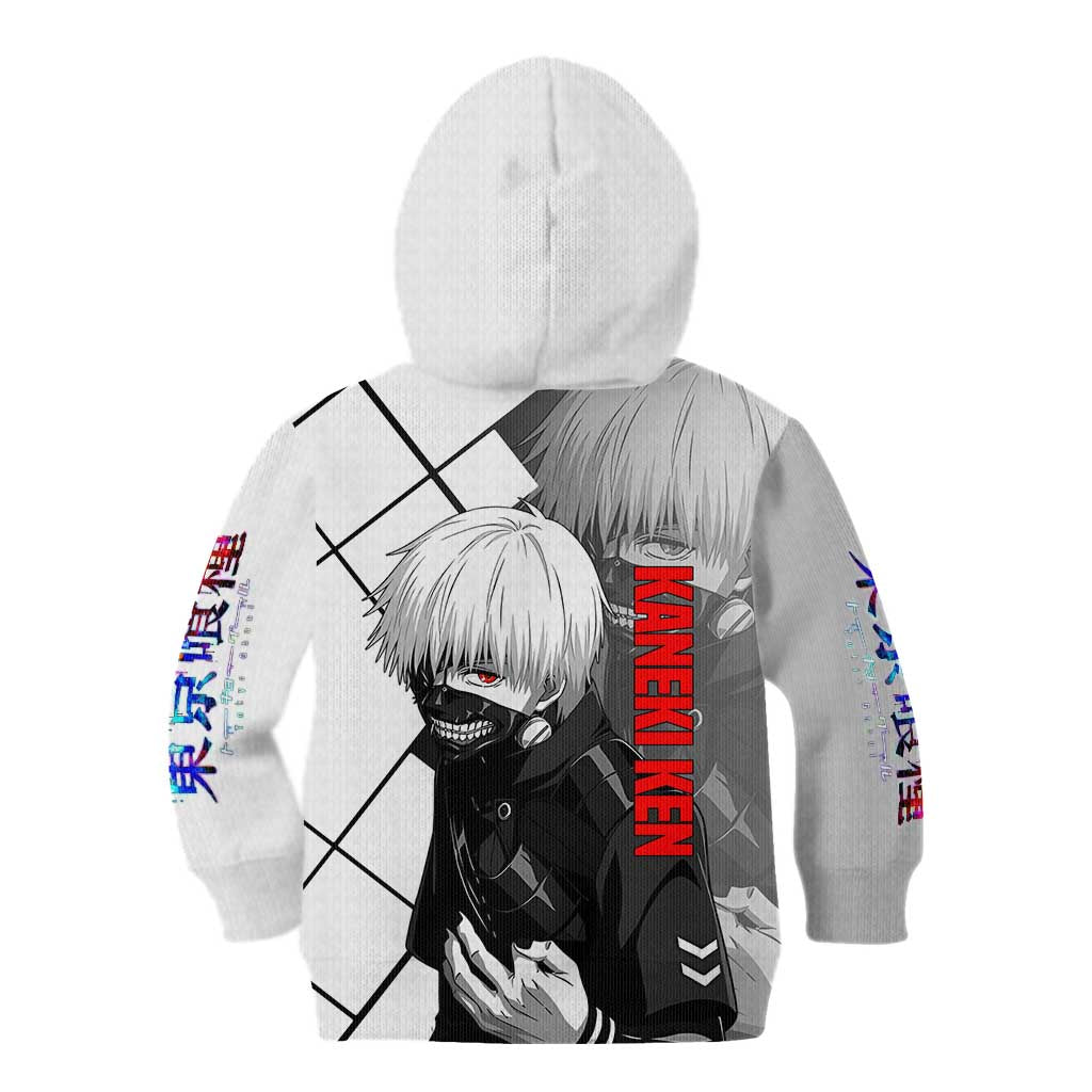 Kaneki Ken Tokyo Ghoul Kid Hoodie with Masked Ghoul Form and Dark Battle Pose Design - The Mazicc