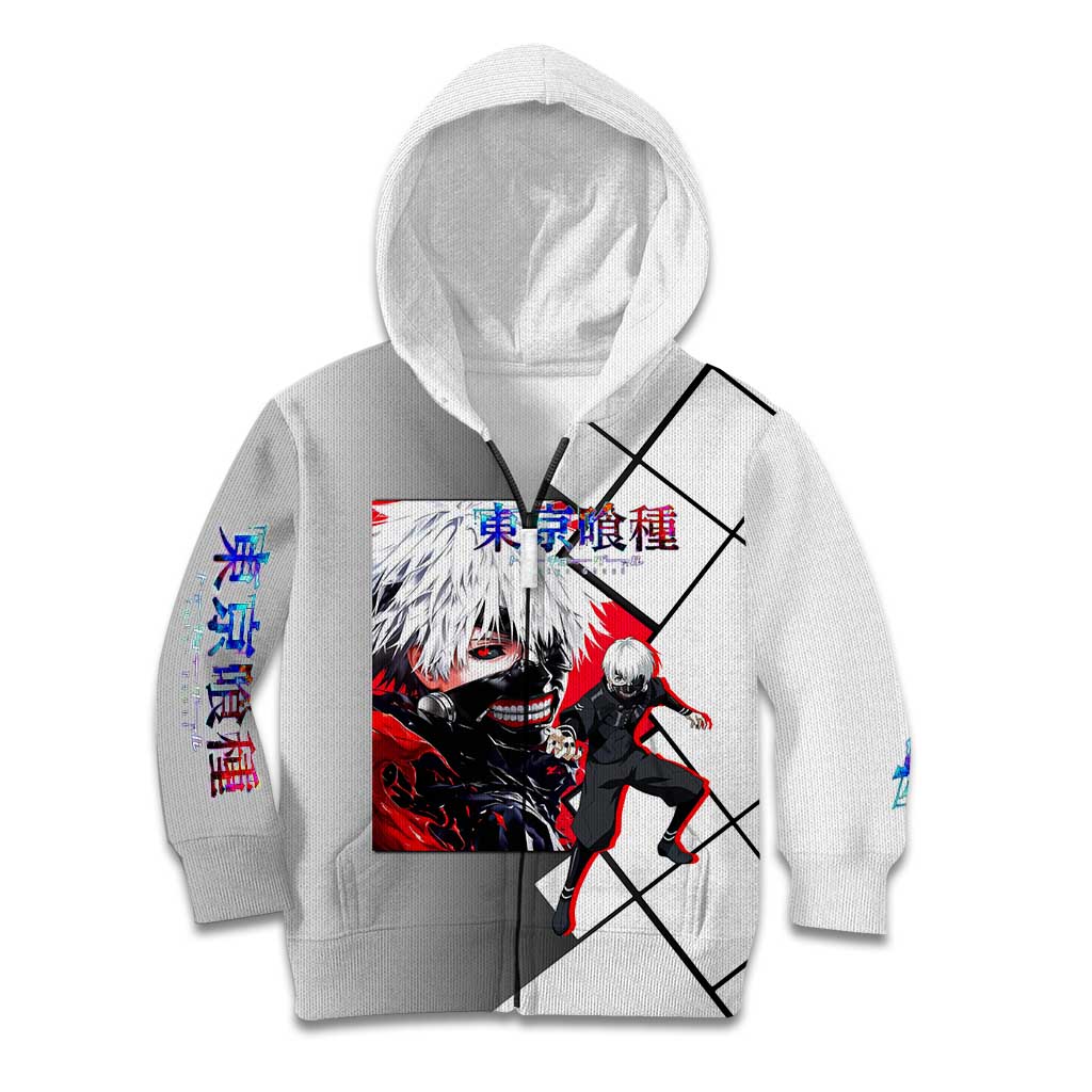 Kaneki Ken Tokyo Ghoul Kid Hoodie with Masked Ghoul Form and Dark Battle Pose Design - The Mazicc