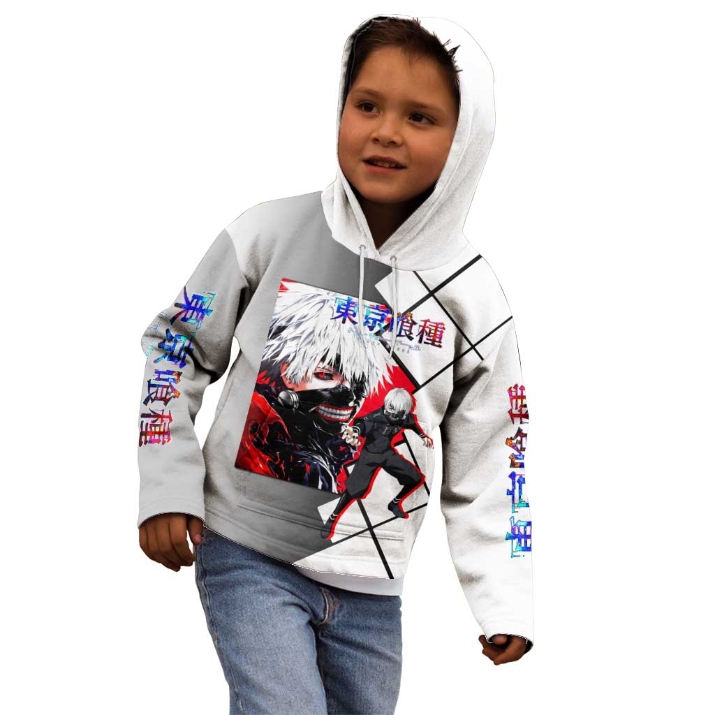 Kaneki Ken Tokyo Ghoul Kid Hoodie with Masked Ghoul Form and Dark Battle Pose Design - The Mazicc