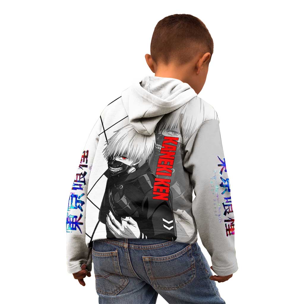 Kaneki Ken Tokyo Ghoul Kid Hoodie with Masked Ghoul Form and Dark Battle Pose Design - The Mazicc