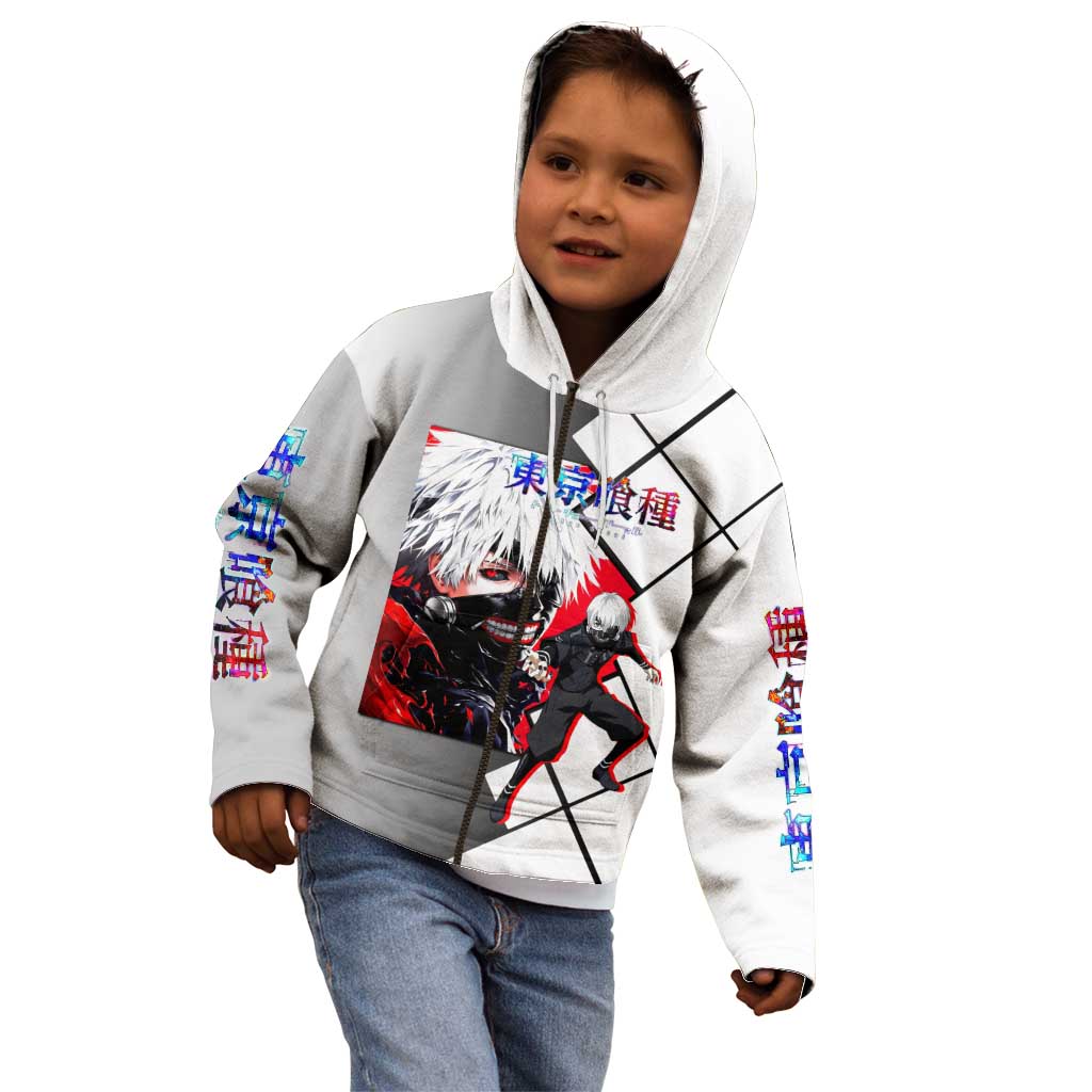Kaneki Ken Tokyo Ghoul Kid Hoodie with Masked Ghoul Form and Dark Battle Pose Design - The Mazicc