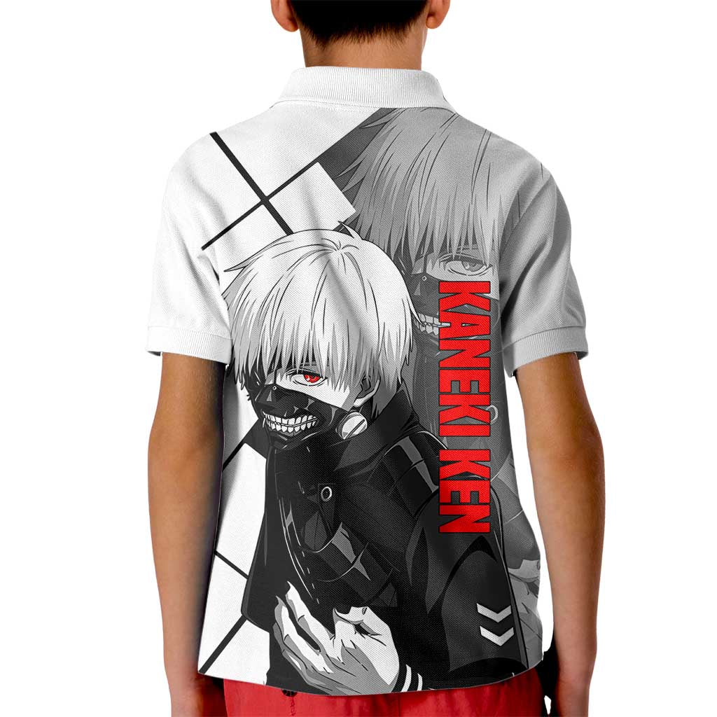 Kaneki Ken Tokyo Ghoul Kid Polo Shirt with Masked Ghoul Form and Dark Battle Pose Design - The Mazicc