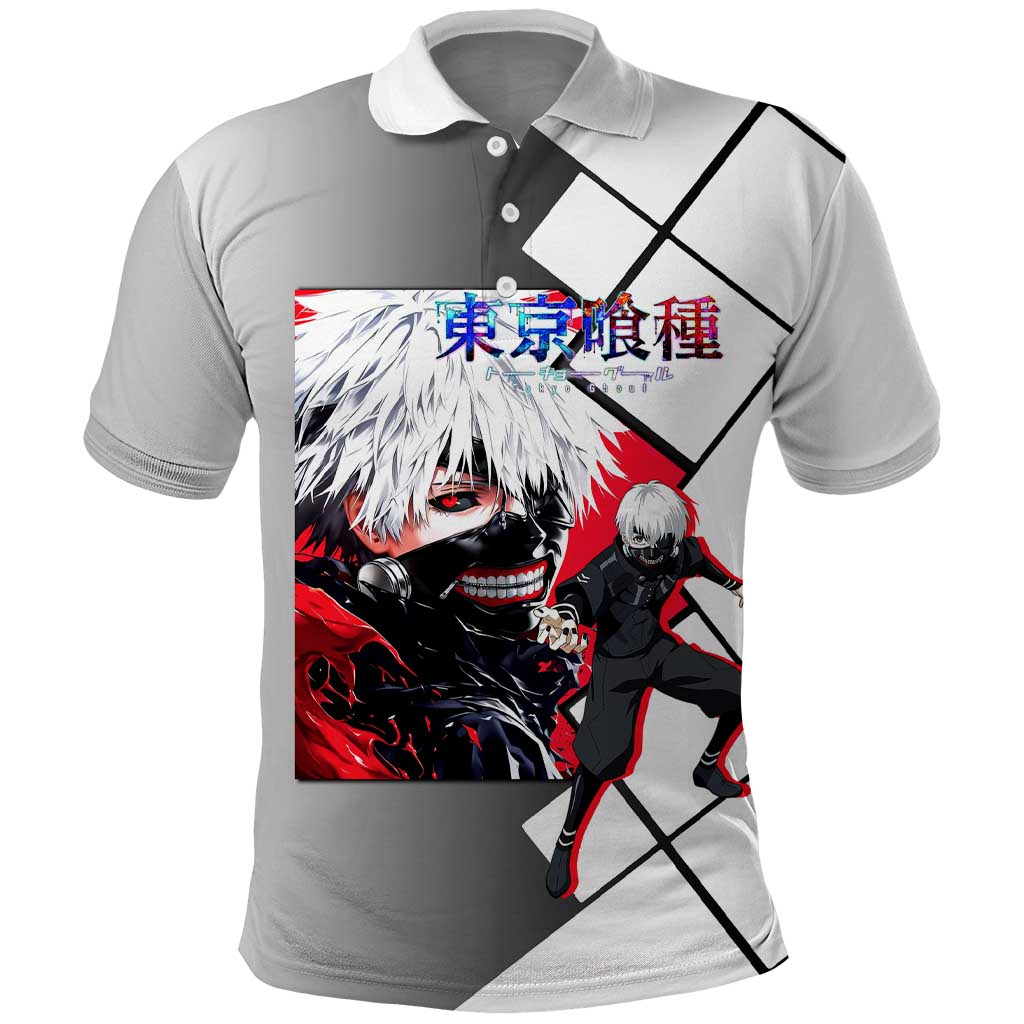 Kaneki Ken Tokyo Ghoul Polo Shirt with Masked Ghoul Form and Dark Battle Pose Design - The Mazicc