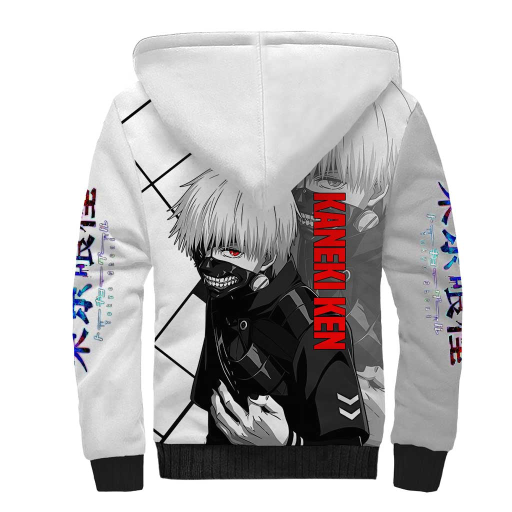 Kaneki Ken Tokyo Ghoul Sherpa Hoodie with Masked Ghoul Form and Dark Battle Pose Design - The Mazicc