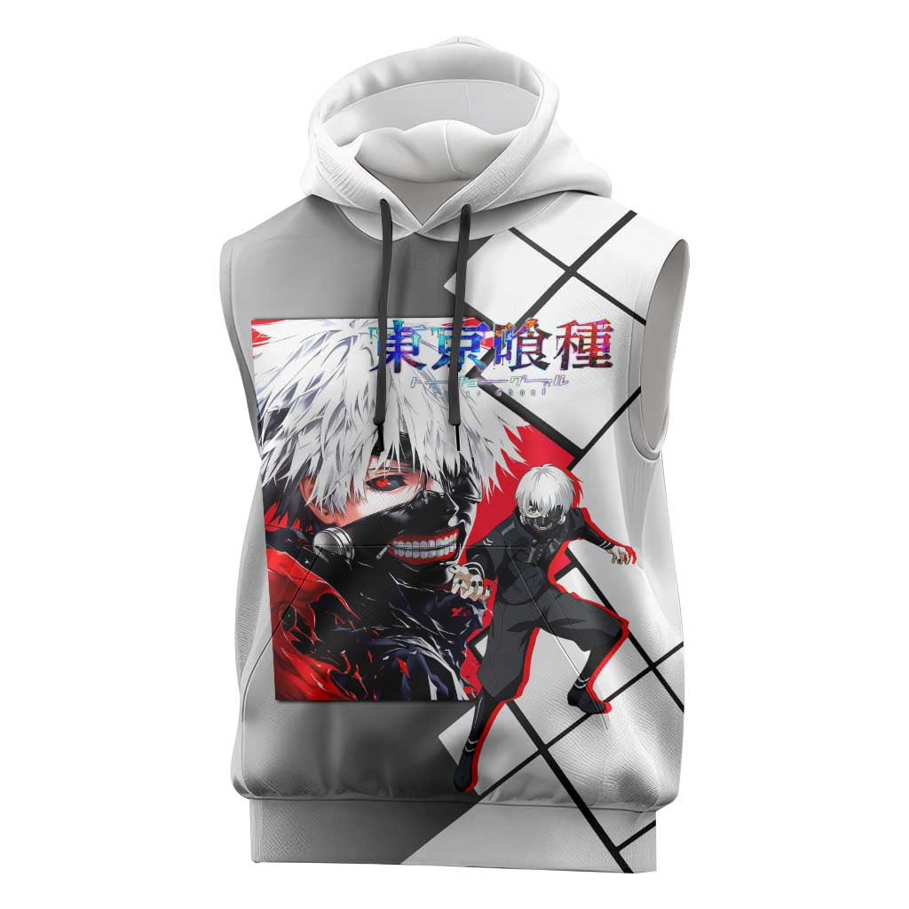 Kaneki Ken Tokyo Ghoul Sleeveless Hoodie with Masked Ghoul Form and Dark Battle Pose Design - The Mazicc