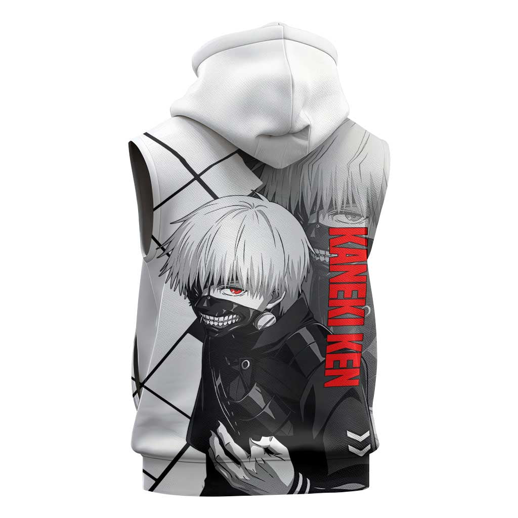 Kaneki Ken Tokyo Ghoul Sleeveless Hoodie with Masked Ghoul Form and Dark Battle Pose Design - The Mazicc