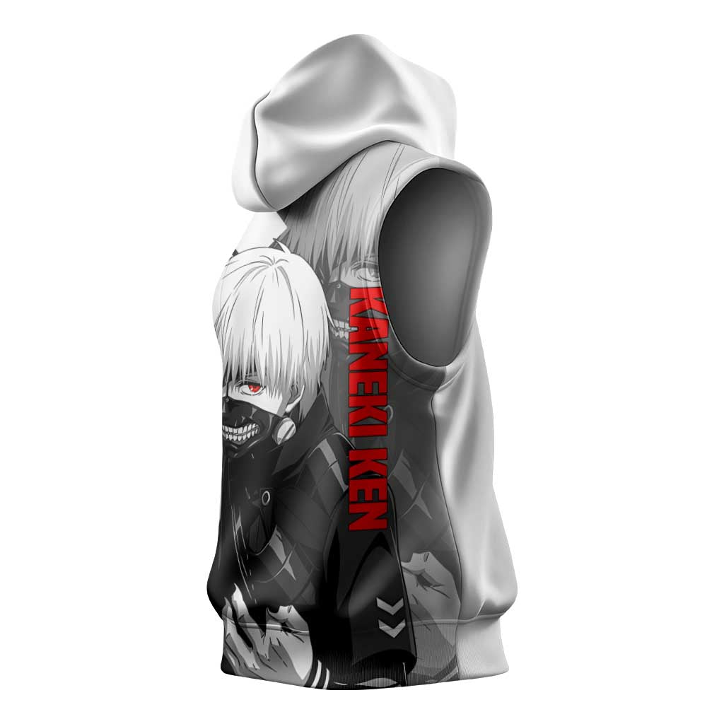 Kaneki Ken Tokyo Ghoul Sleeveless Hoodie with Masked Ghoul Form and Dark Battle Pose Design - The Mazicc