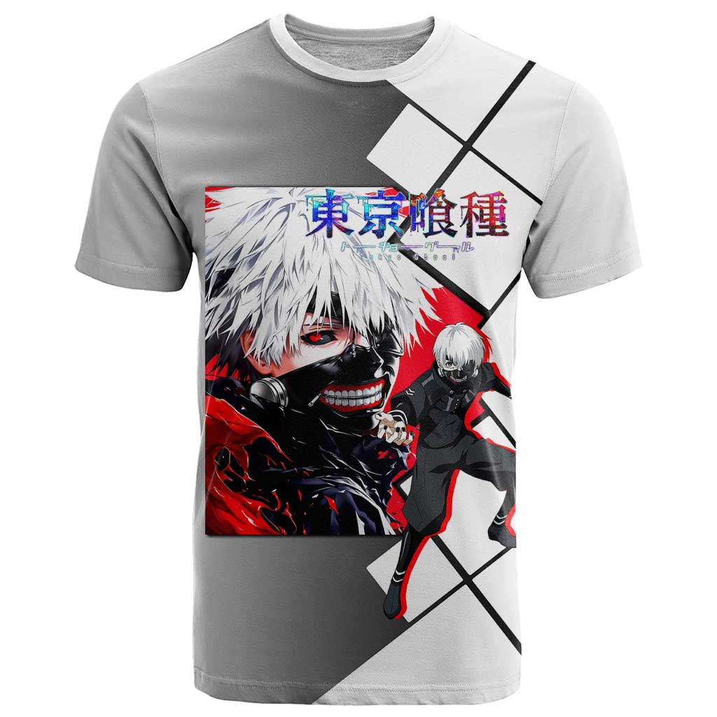 Kaneki Ken Tokyo Ghoul T Shirt with Masked Ghoul Form and Dark Battle Pose Design - The Mazicc