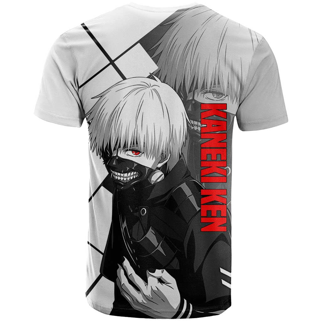 Kaneki Ken Tokyo Ghoul T Shirt with Masked Ghoul Form and Dark Battle Pose Design - The Mazicc
