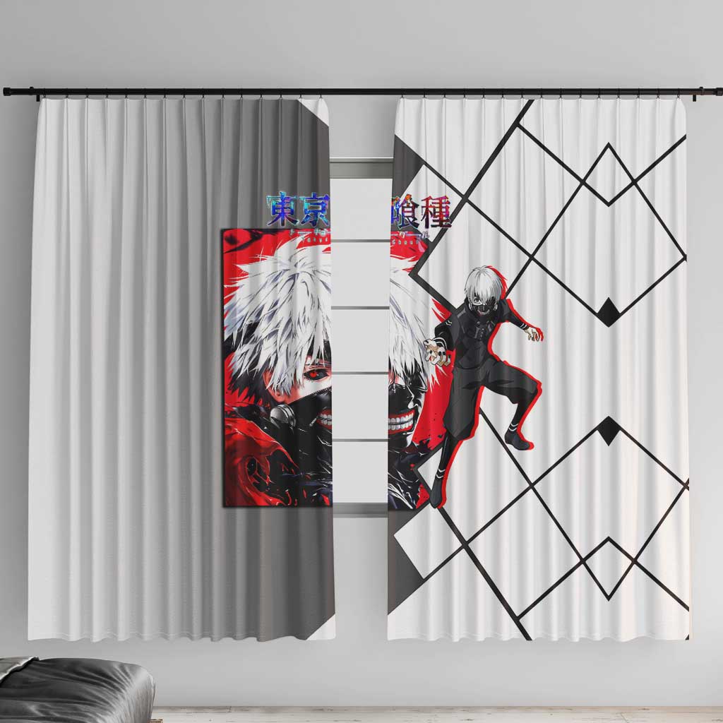 Kaneki Ken Tokyo Ghoul Window Curtain with Masked Ghoul Form and Dark Battle Pose Design - The Mazicc