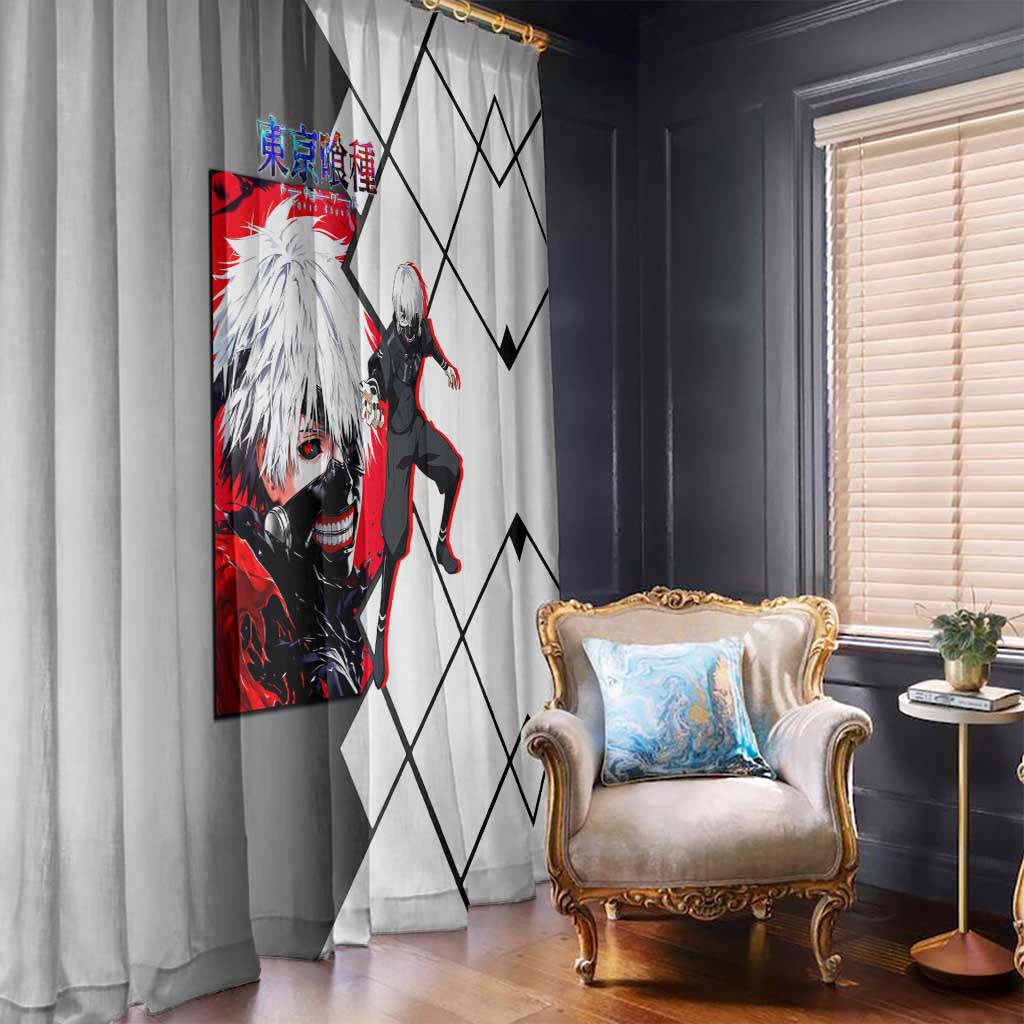 Kaneki Ken Tokyo Ghoul Window Curtain with Masked Ghoul Form and Dark Battle Pose Design - The Mazicc