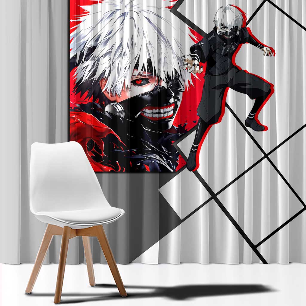 Kaneki Ken Tokyo Ghoul Window Curtain with Masked Ghoul Form and Dark Battle Pose Design - The Mazicc