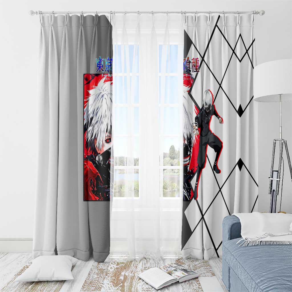 Kaneki Ken Tokyo Ghoul Window Curtain with Masked Ghoul Form and Dark Battle Pose Design - The Mazicc