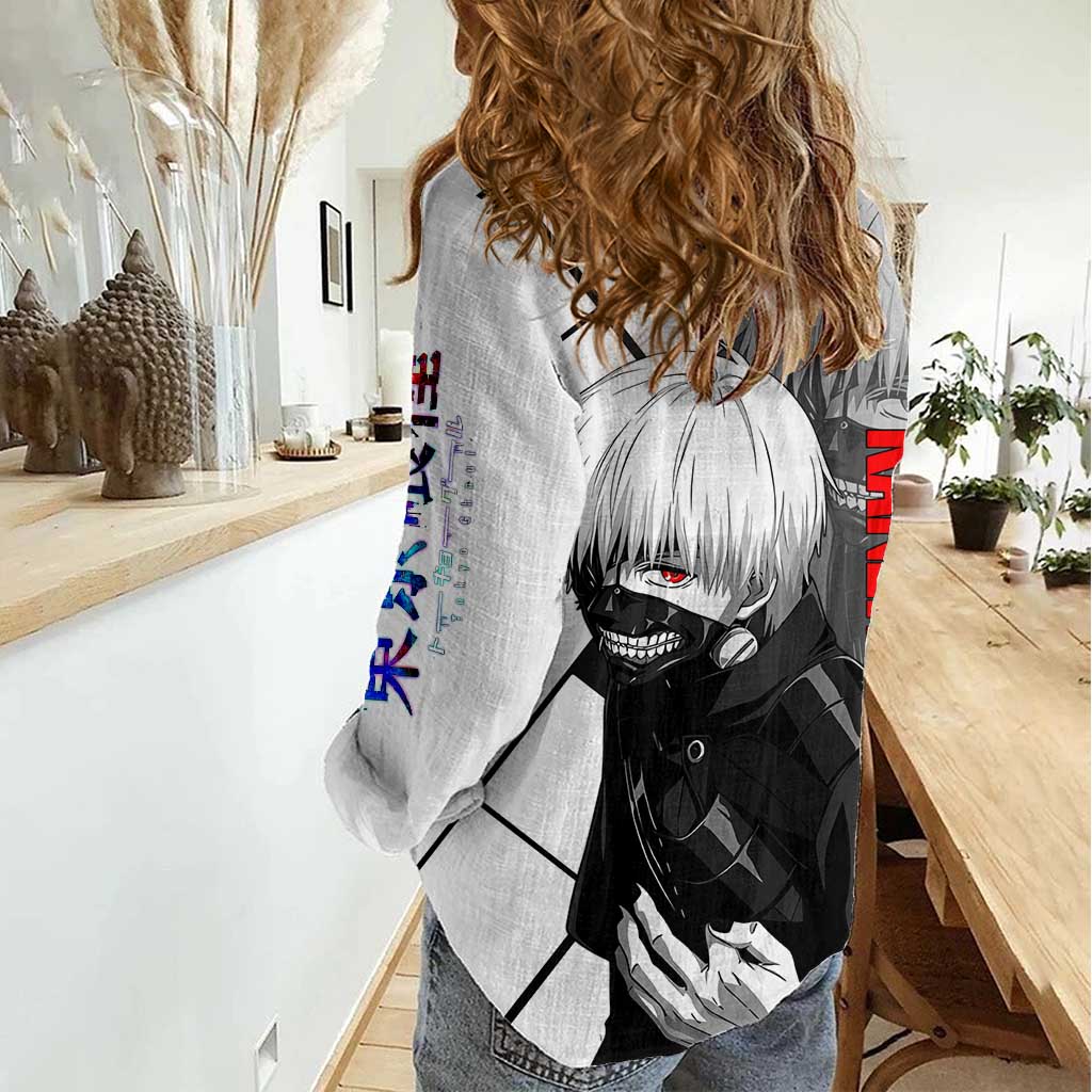 Kaneki Ken Tokyo Ghoul Women Casual Shirt with Masked Ghoul Form and Dark Battle Pose Design - The Mazicc