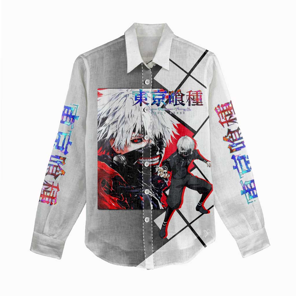 Kaneki Ken Tokyo Ghoul Women Casual Shirt with Masked Ghoul Form and Dark Battle Pose Design - The Mazicc