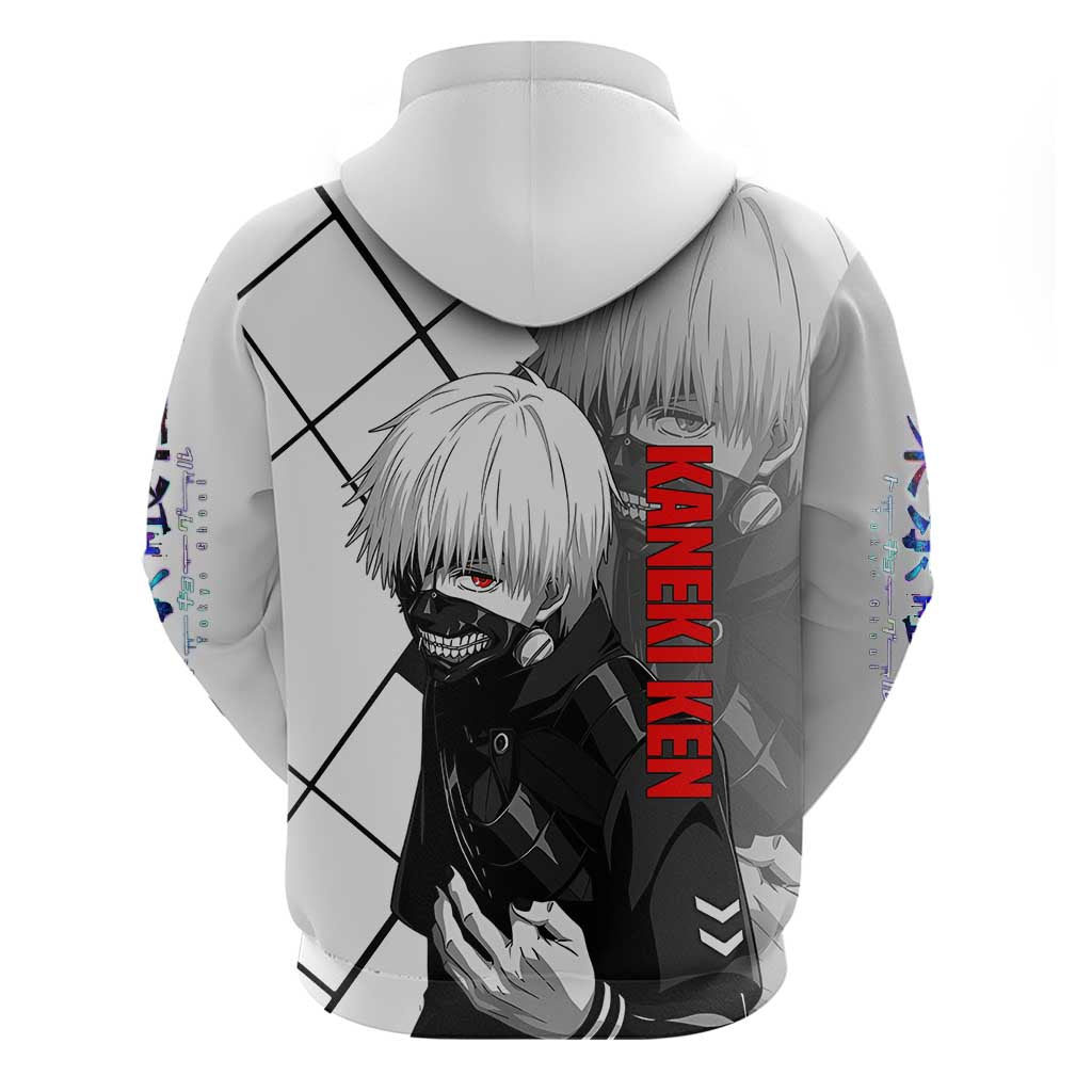 Kaneki Ken Tokyo Ghoul Zip Hoodie with Masked Ghoul Form and Dark Battle Pose Design - The Mazicc