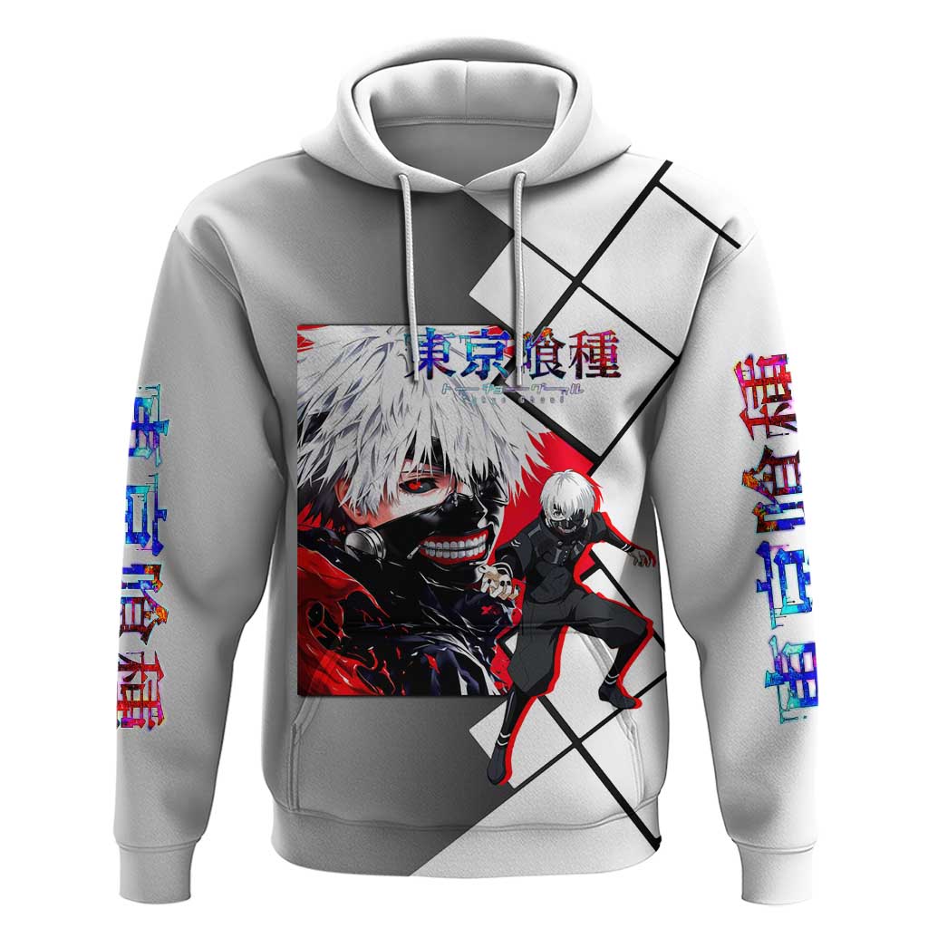 Kaneki Ken Tokyo Ghoul Zip Hoodie with Masked Ghoul Form and Dark Battle Pose Design - The Mazicc