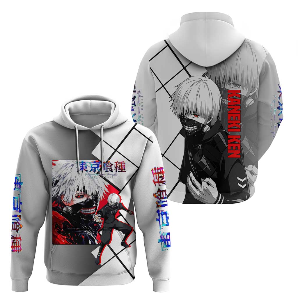 Kaneki Ken Tokyo Ghoul Zip Hoodie with Masked Ghoul Form and Dark Battle Pose Design - The Mazicc