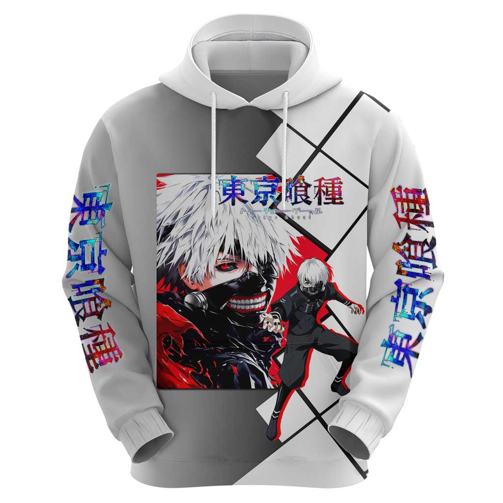 Kaneki Ken Tokyo Ghoul Zip Hoodie with Masked Ghoul Form and Dark Battle Pose Design - The Mazicc