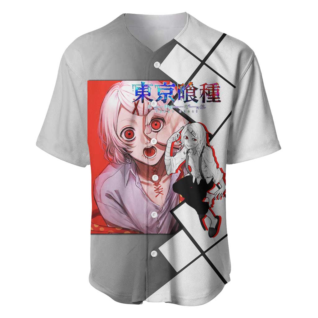 Shu Tsukiyama Tokyo Ghoul Baseball Jersey with Masked Combat Pose and Intense Action Design - The Mazicc