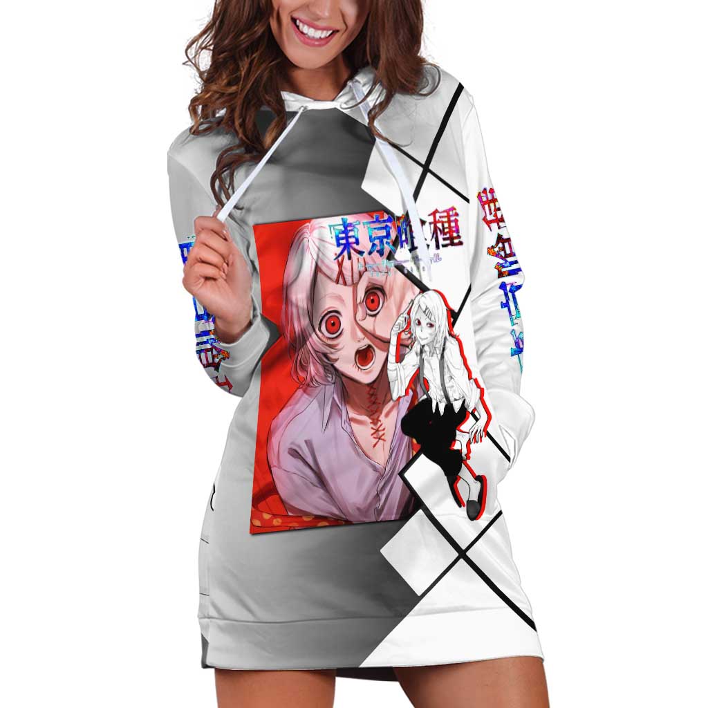 Shu Tsukiyama Tokyo Ghoul Hoodie Dress with Masked Combat Pose and Intense Action Design - The Mazicc
