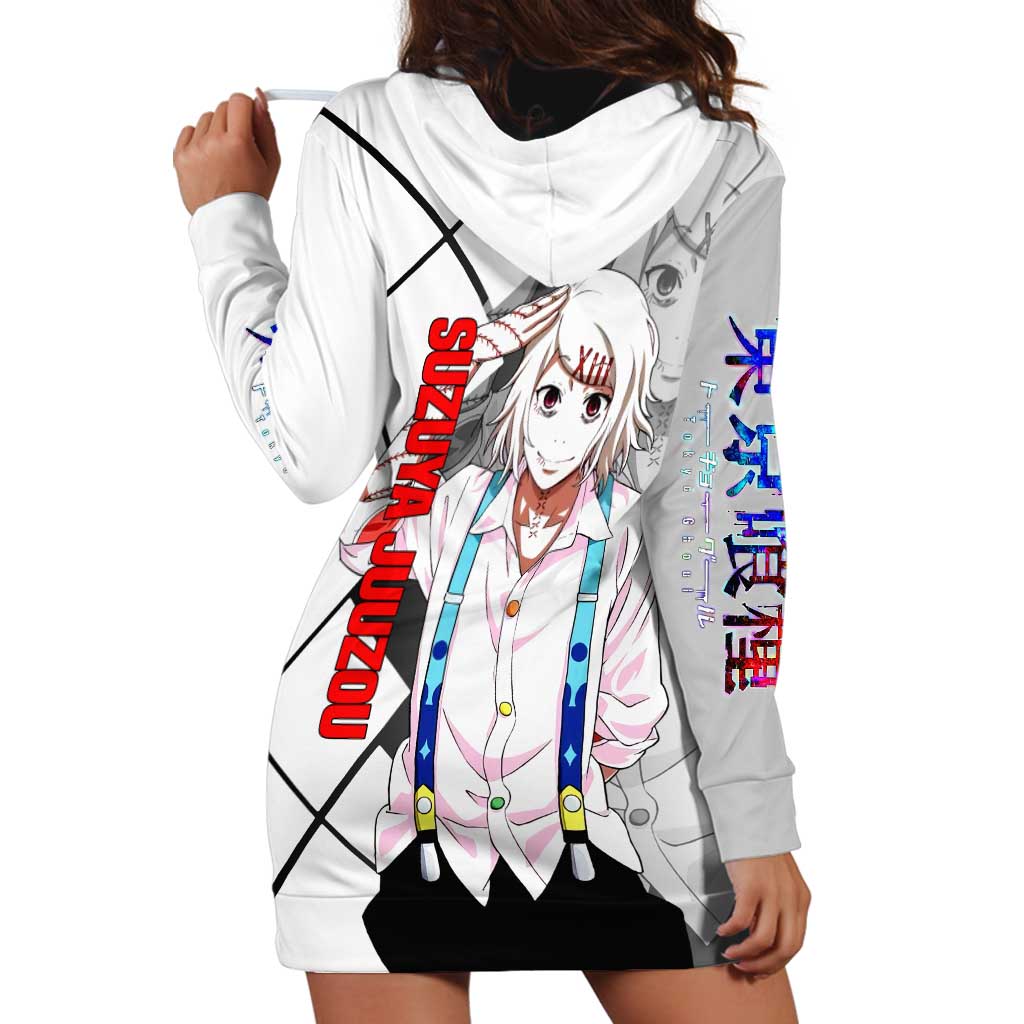 Shu Tsukiyama Tokyo Ghoul Hoodie Dress with Masked Combat Pose and Intense Action Design - The Mazicc