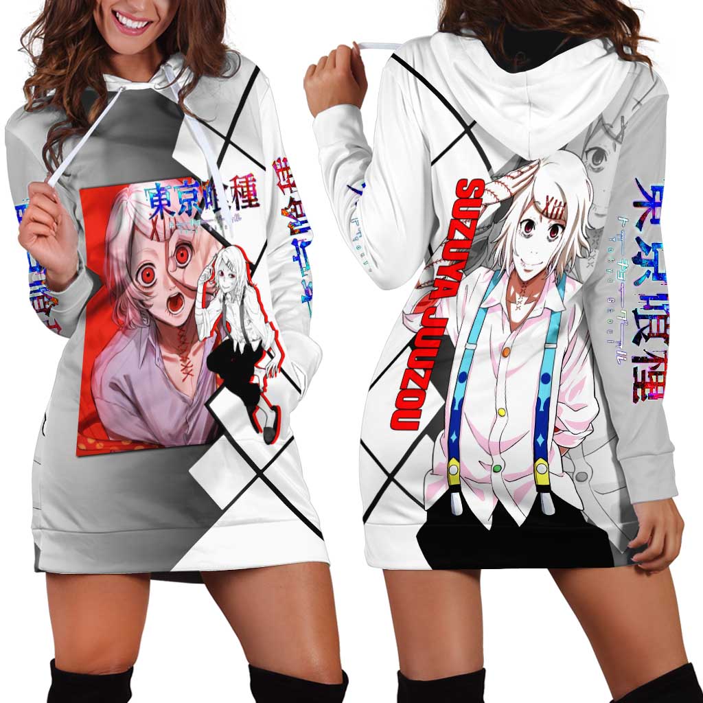 Shu Tsukiyama Tokyo Ghoul Hoodie Dress with Masked Combat Pose and Intense Action Design - The Mazicc