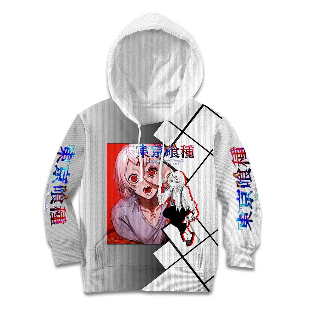 Shu Tsukiyama Tokyo Ghoul Kid Hoodie with Masked Combat Pose and Intense Action Design - The Mazicc