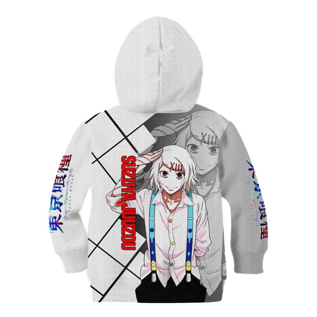 Shu Tsukiyama Tokyo Ghoul Kid Hoodie with Masked Combat Pose and Intense Action Design - The Mazicc