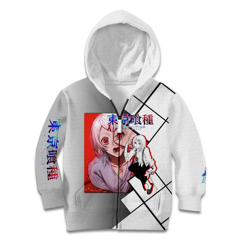 Shu Tsukiyama Tokyo Ghoul Kid Hoodie with Masked Combat Pose and Intense Action Design - The Mazicc