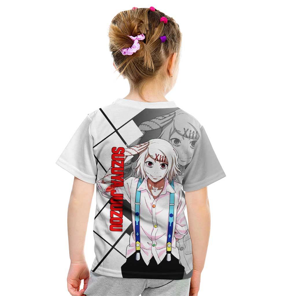 Shu Tsukiyama Tokyo Ghoul Kid T Shirt with Masked Combat Pose and Intense Action Design - The Mazicc