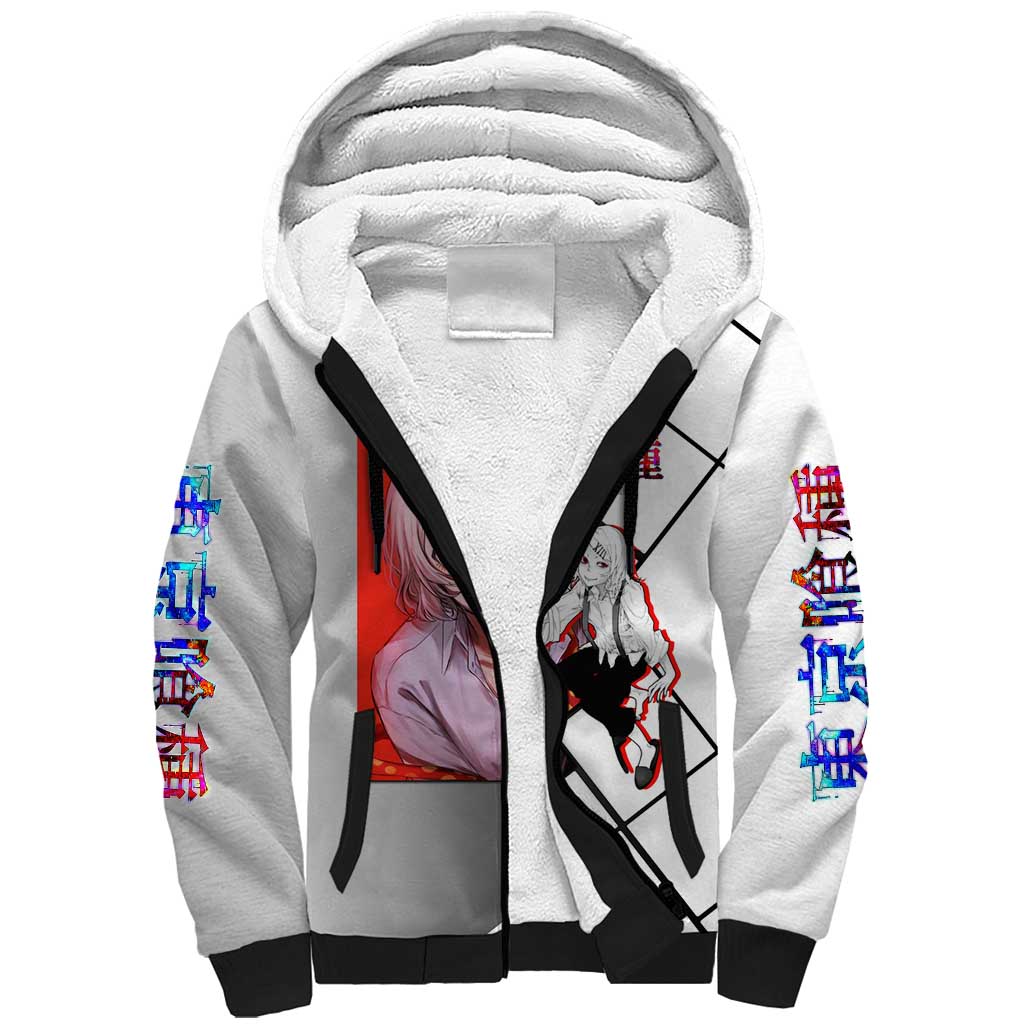 Shu Tsukiyama Tokyo Ghoul Sherpa Hoodie with Masked Combat Pose and Intense Action Design - The Mazicc
