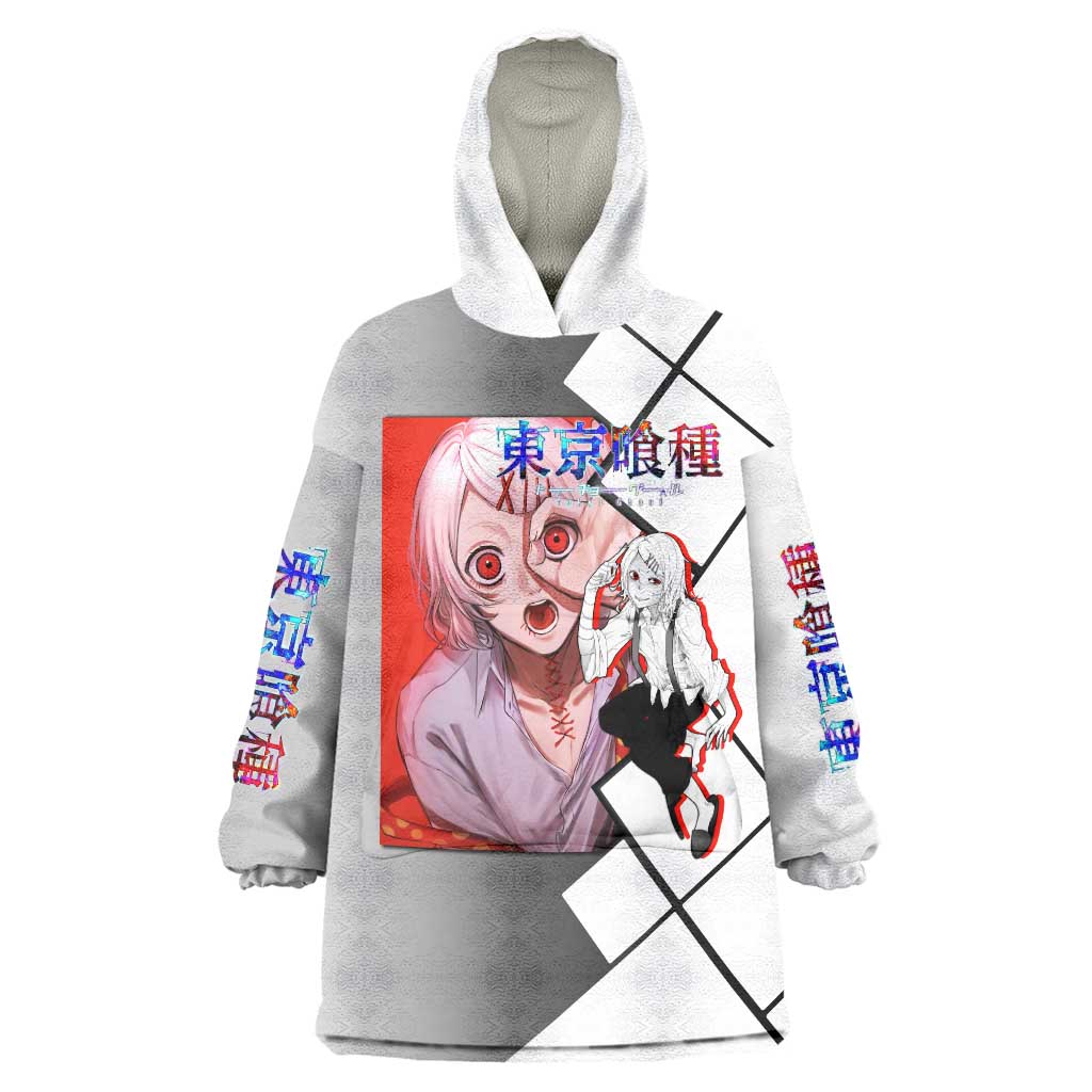 Shu Tsukiyama Tokyo Ghoul Wearable Blanket Hoodie with Masked Combat Pose and Intense Action Design - The Mazicc