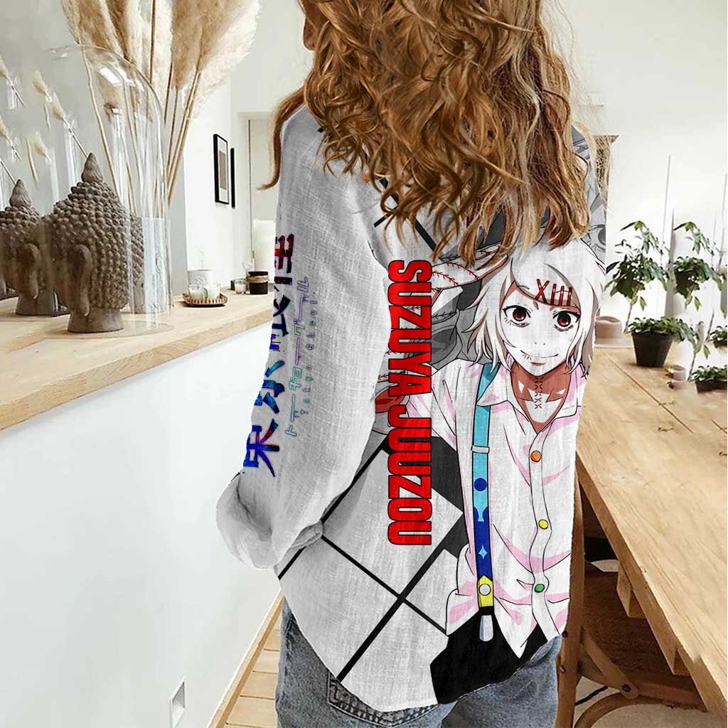 Shu Tsukiyama Tokyo Ghoul Women Casual Shirt with Masked Combat Pose and Intense Action Design - The Mazicc