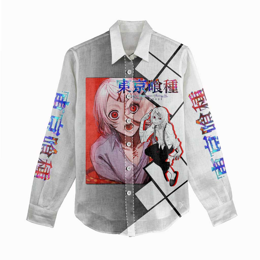 Shu Tsukiyama Tokyo Ghoul Women Casual Shirt with Masked Combat Pose and Intense Action Design - The Mazicc