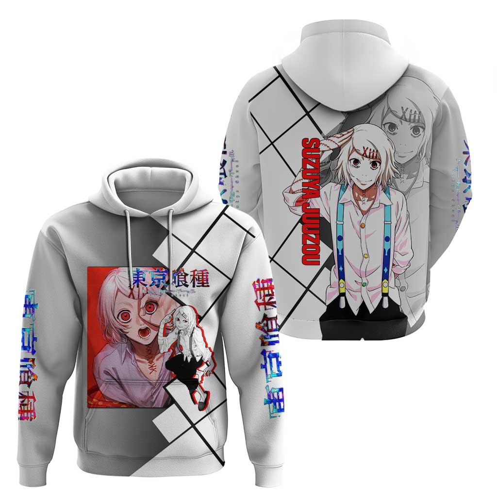 Shu Tsukiyama Tokyo Ghoul Zip Hoodie with Masked Combat Pose and Intense Action Design - The Mazicc
