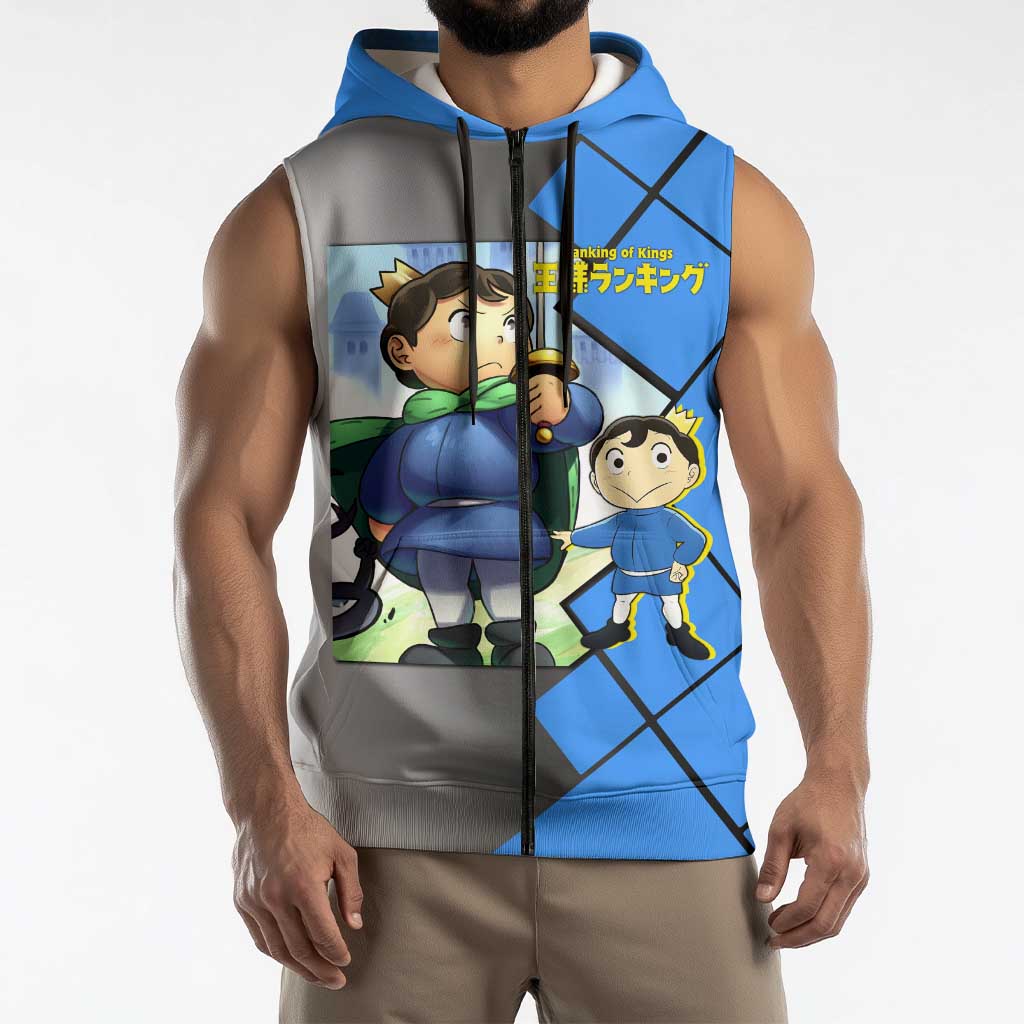Boji San Ranking of Kings Sleeveless Zip Hoodie with Brave Hero Pose and Courageous Adventure Design - The Mazicc